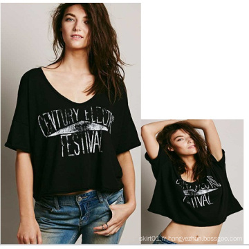 Vente chaude Nouveau design femmes Hauts dames Coton T-shirt noir